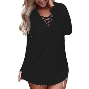 Cross-Cross Front Plunging 3/4 Sleeve Top
